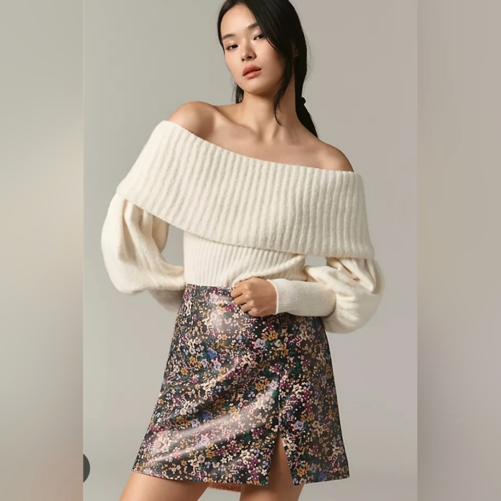 🌷NWT ANTHROPOLOGIE Maeve Faux-Leather Side-Slit Micro Mini Skirt